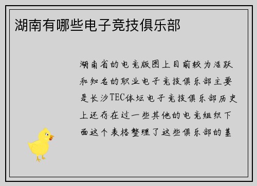 湖南有哪些电子竞技俱乐部